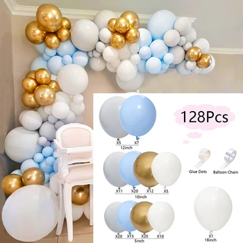 100 kozarcev Baloni Arch Nastavite Modra, Belo Siva In Zlata Balon Garland Poroko, Rojstni dan Otroka, Krst Tuš Balon Dekoracijo