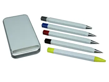 Kakovost 5 v 1 peresa nastavite primeru,vključno z 1 mehanske pero,1 označevalnik marker,3pcs barvnim črnilom, kemičnim svinčnikom(Modra,Črna,rdeča)