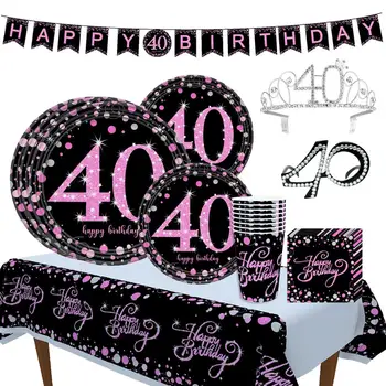 Razvedriti 40 črno zlato happy birthday balon dekoracijo 40. rojstni dan dekoracijo balon torto zastavo, ki visi prtom stranka