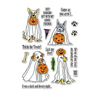 Jasno Znamk Halloween Doggies z Bučnimi v usta Pregleden Žig za DIY scrapbooking Obrti Kartice Dekoracijo Novo 2019