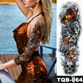 Veliko Roko Nepremočljiva Začasni Tattoo Nalepke Plemenski Dekle Lev, Leopard Volk Flash Tatto Ženska Body Art Ponaredek Rokav Tetovaže Človek