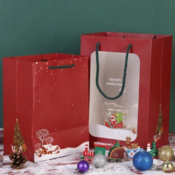 Božični Darilni Embalaži Bag S Okno Display Velike Rdeče Božiček Prevaža Polje Božični Večer, Božični Darilni Embalaži Carto