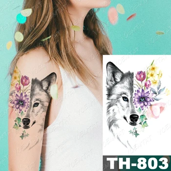 Nepremočljiva Začasni Tattoo Nalepke Volk Cvetnih Listov Rastlin Flash Tetovaže, Lev, Tiger Krono Body Art Roko Ponaredek Tattoo Ženske Moški