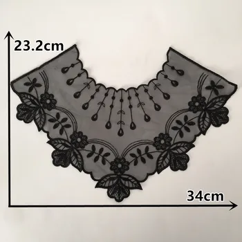 Črna modni ženski design ponaredek ovratnik čipke aplicirano tkanine vezenje DIY oblačila craft potrebščine, pripomočki 1 kos za prodajo