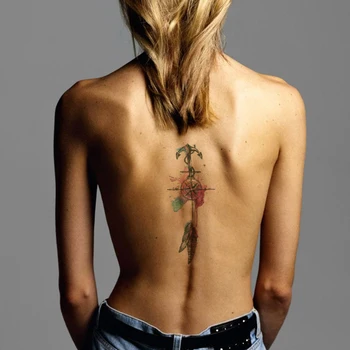 Akvarel Kompas Pero Nepremočljiva Začasni Tattoo Nalepke Black Sidro Ponaredek Tetovaže Flash Tatoos Roko Body Art za Ženske, Moške