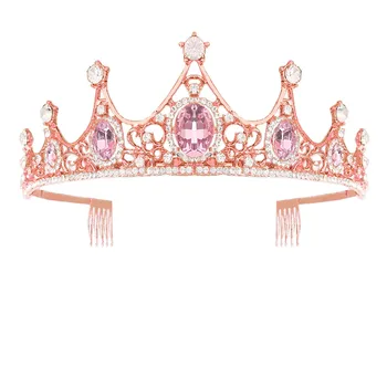 Moda Rose Zlati Poročni Krono naglavni del Kristalno Nosorogovo Trakovi Diadem Za Poročni Dodatki za Lase Krone in Tiaras