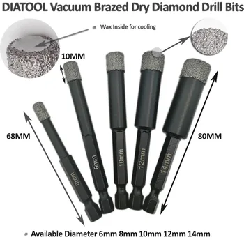 DIATOOL 3PK (6+8 MM+10 MM)Vaccum Brazed Diamantno vrtanje svedri za kamen iz porcelana/strešnik Zidane Suho vrtanje quick-fit Kolenom