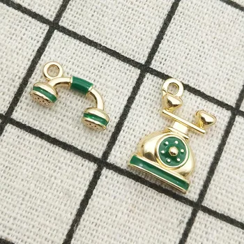 10pcs zelena emajl telefon čarobne gumbe za nakit, izdelava srčkan uhan obesek, zapestnico, ogrlico čare diy iskanje