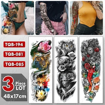 3 kos/veliko Veliko Roko Rokav Tatoo Japonski Gejša Nepremočljiva Začasnimi Tatto Nalepke Noge Pasu Body Art Polno Ponaredek Tattoo Ženske