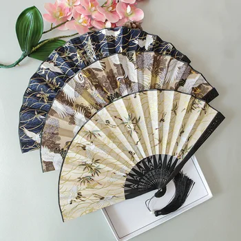 Japonski slog sakura žerjav zložljiva fan Dame na prostem dekorativni strani fan Doma Okraski, Ples, poročno darilo, spominek